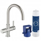 Комплект со смесителем для кухни GROHE Blue (фильтрация, C-излив), суперсталь (33249DC1)