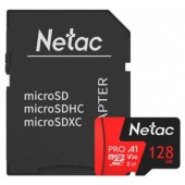 Карта памяти MicroSD 128GB Class 10 V30/A1 Netac NT02P500PRO-128G-R с адаптером