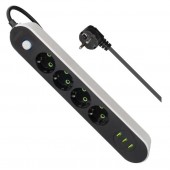 Удлинитель Defender без заземления R210 3 м, 4 розетки, 3xUSB, черный