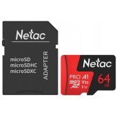 Карта памяти MicroSD 64GB Class 10 V30/A1 Netac NT02P500PRO-064G-R с адаптером