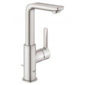 Смеситель для раковины GROHE Lineare New, с донным клапаном, высокий излив, суперсталь (23296DC1)