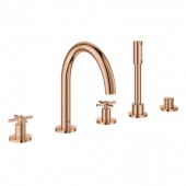 Комлект для ванны GROHE Atrio New, на 5 отверстий (смеситель двухвентильный, круглый излив, крестообразные ручки, ручной душ, переключатель), теплый закат глянец (19923DA3)