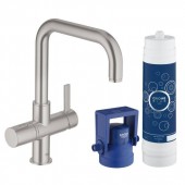 Комплект со смесителем для кухни GROHE Blue (фильтрация, U-излив), суперсталь (31299DC1)