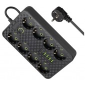 Удлинитель Defender без заземления R215 3 м, 8 розеток, 4xUSB, черный