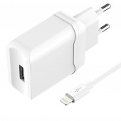 Зарядное устройство сетевое Olmio USB, 2.4A, Smart IC +lightning кабель