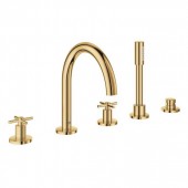 Комлект для ванны GROHE Atrio New, на 5 отверстий (смеситель двухвентильный, круглый излив, крестообразные ручки, ручной душ, переключатель), холодный рассвет глянец (19923GL3)