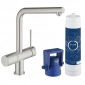 Комплект со смесителем для мойки GROHE Blue Minta New Pure (фильтрация, L-излив), суперсталь (31345DC2)