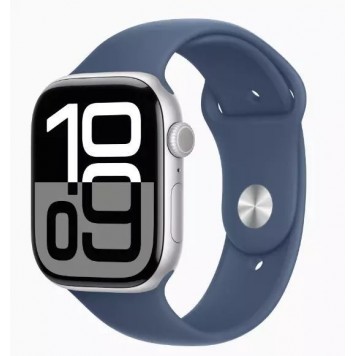 Смарт часы Apple Watch Series 10 GPS 46mm Silver Aluminium Case with Denim Sport Band - M/L