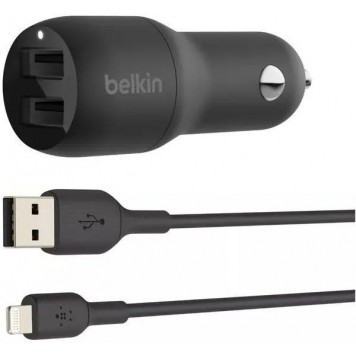 Автомобильное ЗУ Belkin Car Charger 24W Dual USB-A USB-A - Lightning 1m black