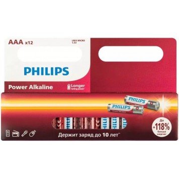 Батарейки Philips LR03P12W/51 ААА алкалиновые 15v 12 шт. LR03-12BL Power (12/240/39360)