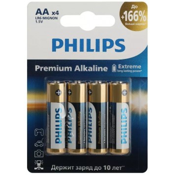 Батарейки Philips LR6M4B/51 АА алкалиновые 15v 4 шт. LR6-4BL Premium (4/48/144/17280)