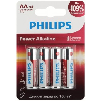 Батарейки Philips LR6P4B/51 АА алкалиновые 15v 4 шт. LR6-4BL Power (4/48/144/18432)