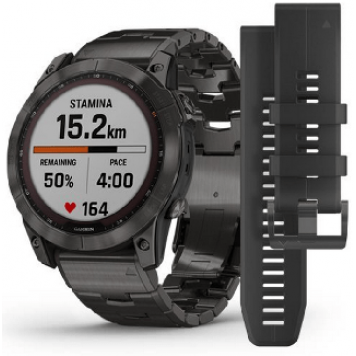 Часы Garmin Fenix 7X Sapph Sol темносерый DLC титан с титановым браслетом 010-02541-27-1