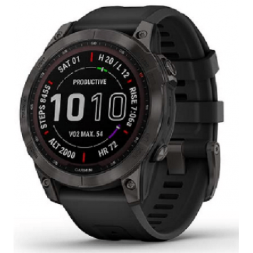 Часы Garmin Fenix 7 Sapph Solar, черный DLC титан с черным силиконом 010-02540-35