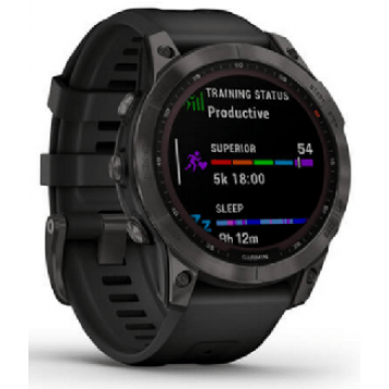 Часы Garmin Fenix 7 Sapph Solar, черный DLC титан с черным силиконом 010-02540-35-2