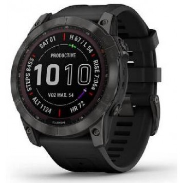 Часы Garmin  Fenix 7X Sapph Sol карбоново-серый DLC титан с черным силиконом 010-02541-11