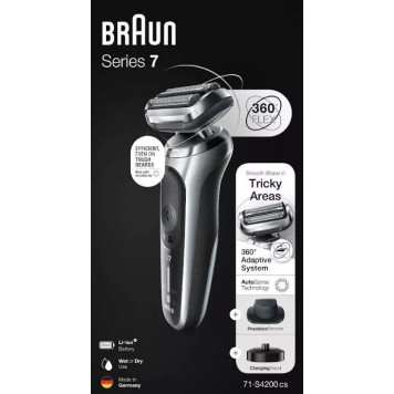 Электробритва Braun Series 7 71-S4200cs сухое/влажное бритьё зарядная станция насадка серебристая-13