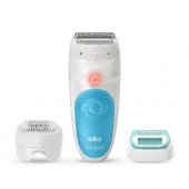 Эпилятор Braun Silk-épil 5 5-610, для сухой и влажной эпиляции, 4 насадки, белый/голубой