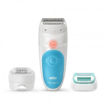 Эпилятор Braun Silk-épil 5 5-610, для сухой и влажной эпиляции, 4 насадки, белый/голубой
