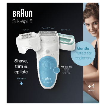 Эпилятор Braun Silk-épil 5 5-610, для сухой и влажной эпиляции, 4 насадки, белый/голубой-5