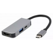 Конвертер Cablexpert USB Type-C 3-in-1 multi-port adapter (USB port   HDMI   PD) silver A-CM-COMBO3-02