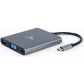 Конвертер Cablexpert USB Type-C 6-in-1 multi-port adapter (Hub3.1   HDMI   VGA   PD   card reader   stereo audio) space grey (A-CM-COMBO6-01)