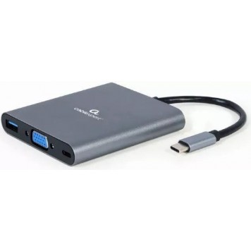 Конвертер Cablexpert USB Type-C 6-in-1 multi-port adapter (Hub3.1   HDMI   VGA   PD   card reader   stereo audio) space grey (A-CM-COMBO6-01)