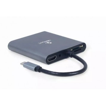 Конвертер Cablexpert USB Type-C 6-in-1 multi-port adapter (Hub3.1   HDMI   VGA   PD   card reader   stereo audio) space grey (A-CM-COMBO6-01)-1
