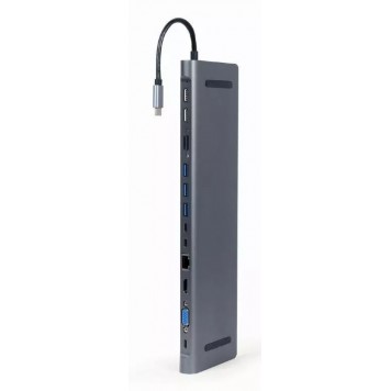 Конвертер Cablexpert USB Type-C 9-in-1 multi-port adapter (USB hub 3.0HDMIVGAPD   card reader   LAN   3.5 mm audio) space grey (A-CM-COMBO9-01)-1