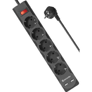 Сетевой фильтр Defender DFS 755 - 5,0 М, 2xUSB, 2.1A, 5 outlets-1