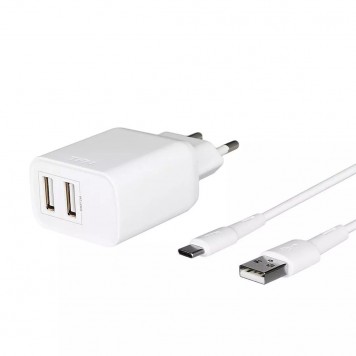 Сетевое зарядное устройство TFN RAPID 2xUSB + кабель Type-C 2.4A 12Вт белый