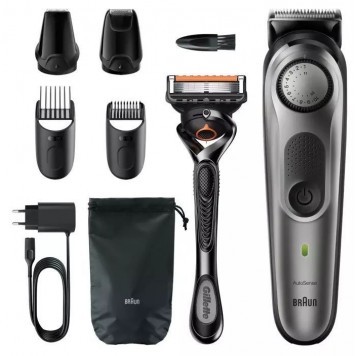 Триммер для бороды и усов Braun BT7320 4 насадки и бритва Gillette серебристо-черный-1