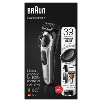 Триммер для бороды и усов Braun BT5260, 3 насадки и бритва Gillette, серебристый-8