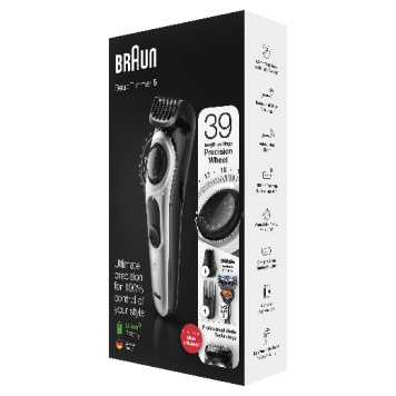 Триммер для бороды и усов Braun BT5260, 3 насадки и бритва Gillette, серебристый-9