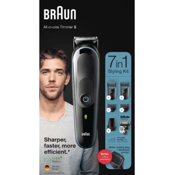 Триммер для бороды усов и волос Braun MGK5345 7 в 1 5 насадок и бритва Gillette сине-чёрный-11