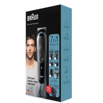 Триммер для бороды усов и волос Braun MGK5345 7 в 1 5 насадок и бритва Gillette сине-чёрный-12
