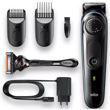 Триммер для бороды и усов Braun BT5340 2 насадки и бритва Gillette сине-черный-9