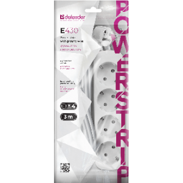 Удлинитель DEFENDER с заземлением E430 3.0 м, 4 розетки-2