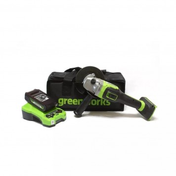 Угловая шлифовальная машина аккумуляторная Greenworks GD24AG 24V бесщеточная c 1хАКБ 2 Ач и ЗУ в сум-2