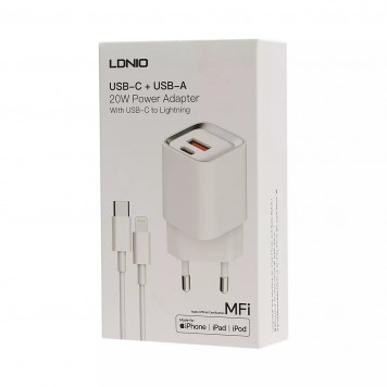 Универсальное зарядное устройство LDNIO A2318M MFI 20W USB-А USB-C Белый-2