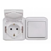 Выключатель с крышкой + Розетка Legrand Forix 16A 250В IP44 накладной белый