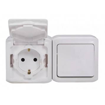 Выключатель с крышкой + Розетка Legrand Forix 16A 250В IP44 накладной белый